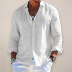 Men’s Linen Casual Long Sleeve Shirt – Solid Colour Button-Up in Multiple Shades - Nalani - Fashion Clothing and Decor