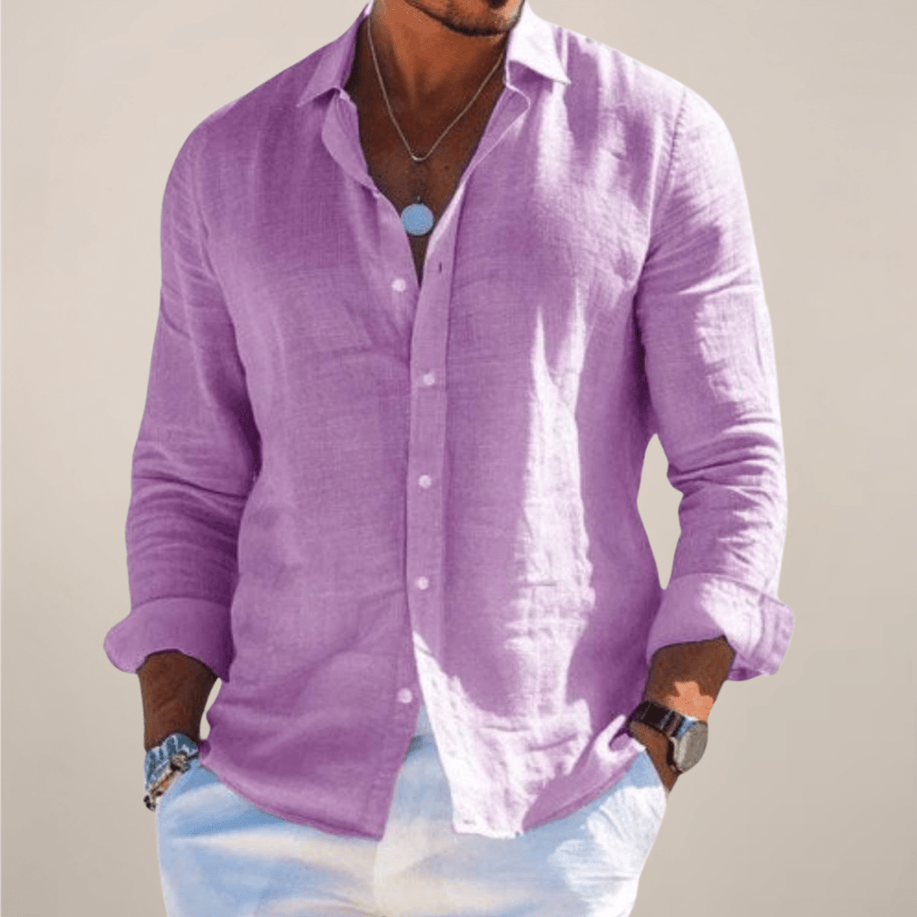 Men’s Linen Casual Long Sleeve Shirt – Solid Colour Button-Up in Multiple Shades - Nalani - Fashion Clothing and Decor