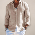 Men’s Linen Casual Long Sleeve Shirt – Solid Colour Button-Up in Multiple Shades - Nalani - Fashion Clothing and Decor