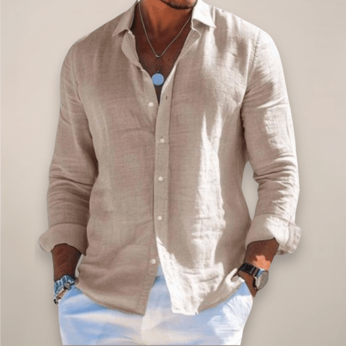 Men’s Linen Casual Long Sleeve Shirt – Solid Colour Button-Up in Multiple Shades - Nalani - Fashion Clothing and Decor