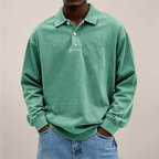 Mens Long Sleeve Polo Shirt Relaxed Fit Smart Casual Essential - Nalani - UK Fashion Clothing and Decor