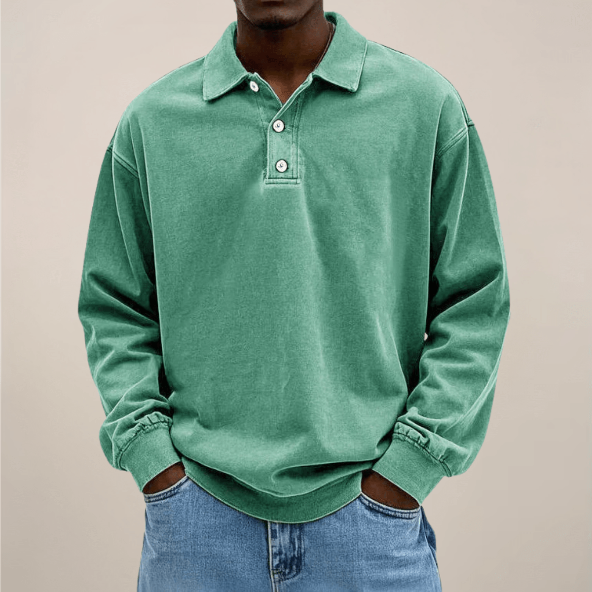 Mens Long Sleeve Polo Shirt Relaxed Fit Smart Casual Essential - Nalani - UK Fashion Clothing and Decor