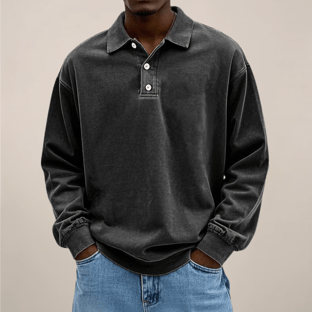 Mens Long Sleeve Polo Shirt Relaxed Fit Smart Casual Essential - Nalani - UK Fashion Clothing and Decor