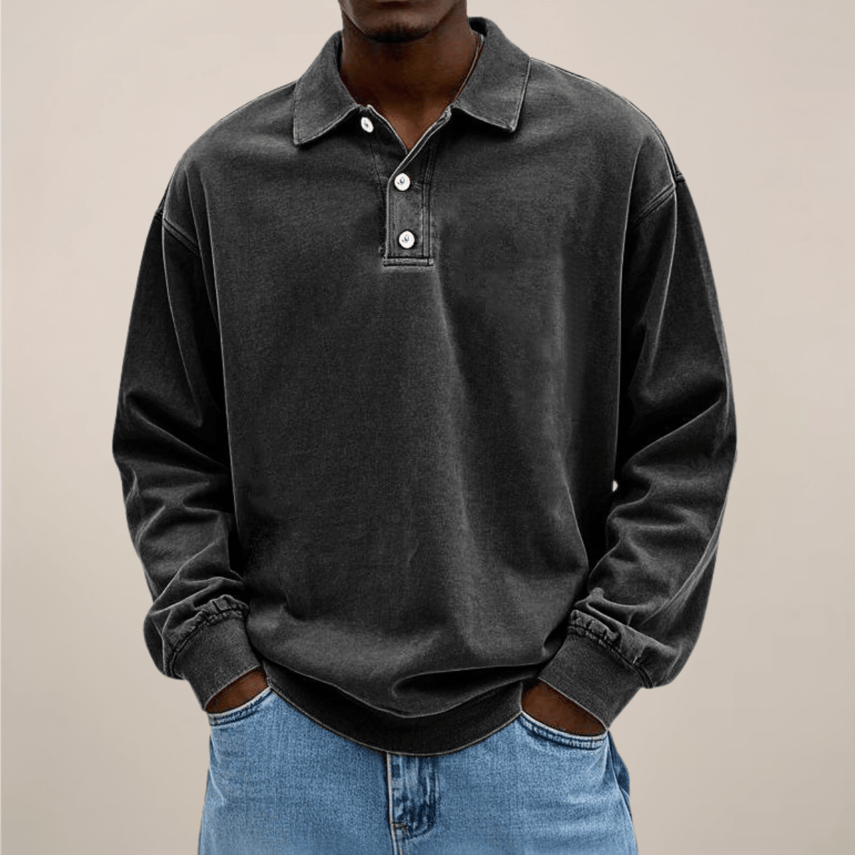 Mens Long Sleeve Polo Shirt Relaxed Fit Smart Casual Essential - Nalani - UK Fashion Clothing and Decor