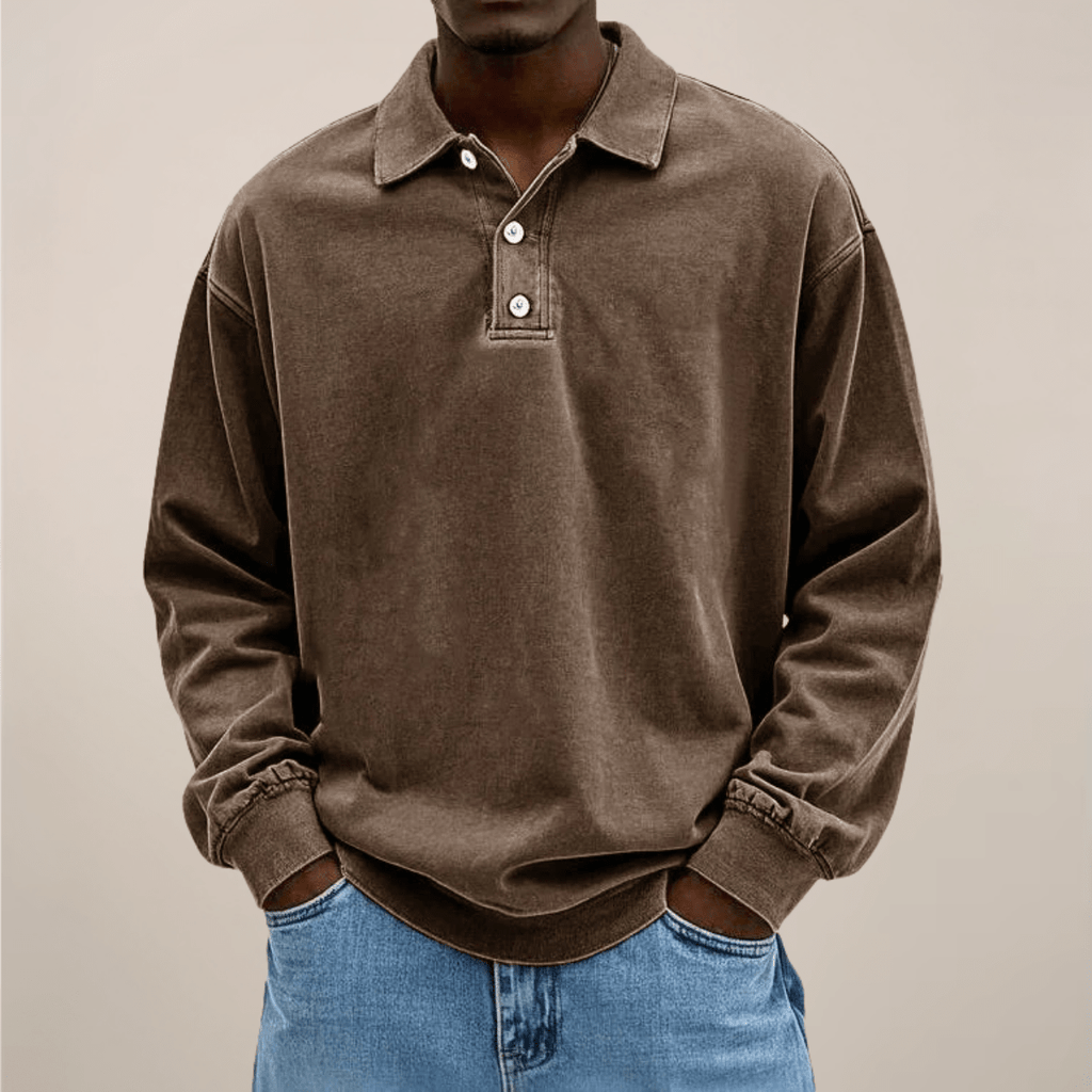 Mens Long Sleeve Polo Shirt Relaxed Fit Smart Casual Essential - Nalani - UK Fashion Clothing and Decor