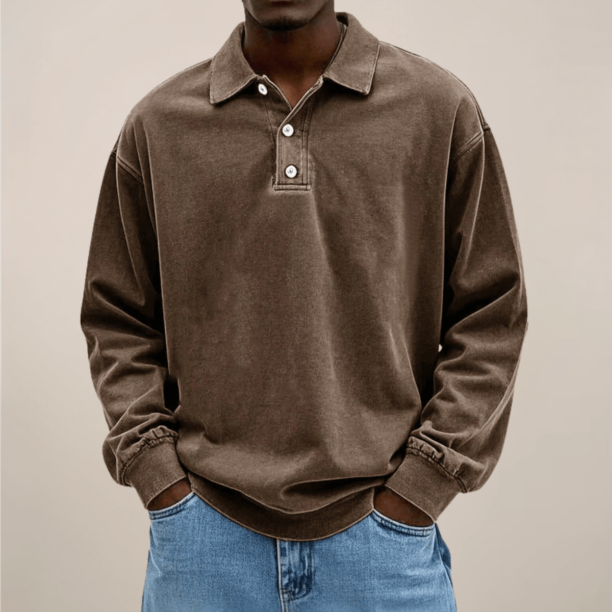 Mens Long Sleeve Polo Shirt Relaxed Fit Smart Casual Essential - Nalani - UK Fashion Clothing and Decor