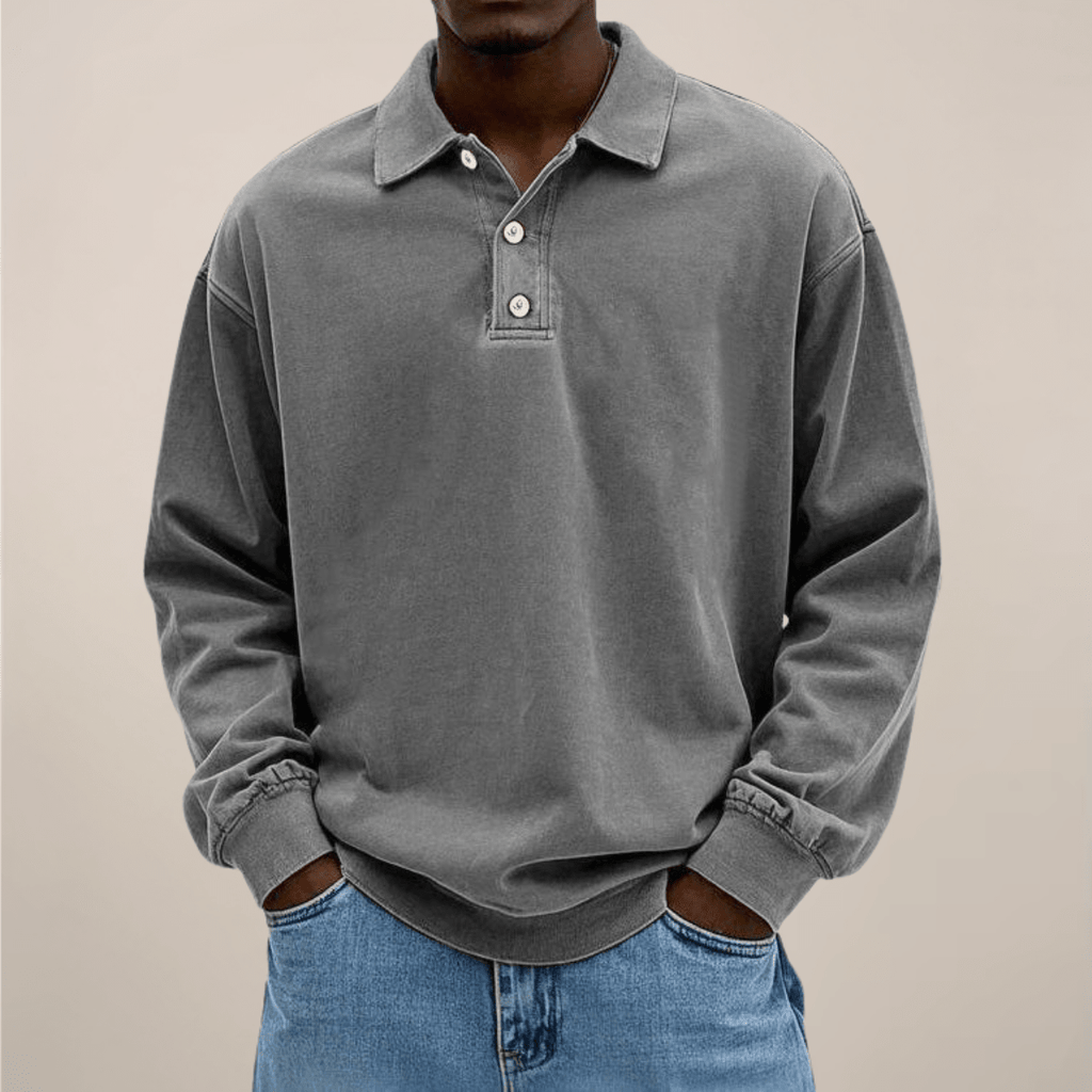 Mens Long Sleeve Polo Shirt Relaxed Fit Smart Casual Essential - Nalani - UK Fashion Clothing and Decor