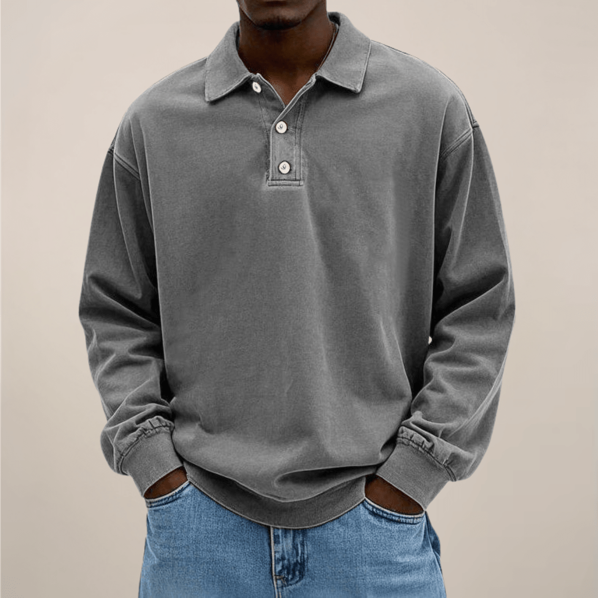 Mens Long Sleeve Polo Shirt Relaxed Fit Smart Casual Essential - Nalani - UK Fashion Clothing and Decor