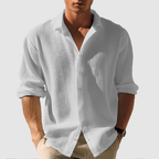 Men’s Long Sleeve Relaxed Fit Shirt - Waffle Textured Linen - Nalani - Fashion Clothing and Decor