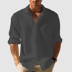 Men’s Long Sleeve Relaxed Fit Shirt - Waffle Textured Linen - Nalani - Fashion Clothing and Decor