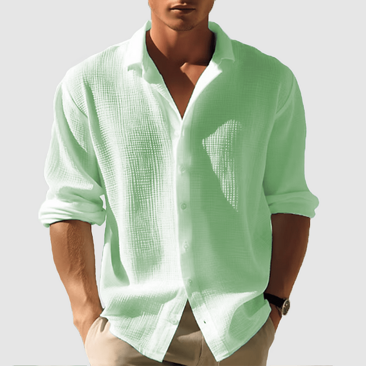 Men’s Long Sleeve Relaxed Fit Shirt - Waffle Textured Linen - Nalani - Fashion Clothing and Decor