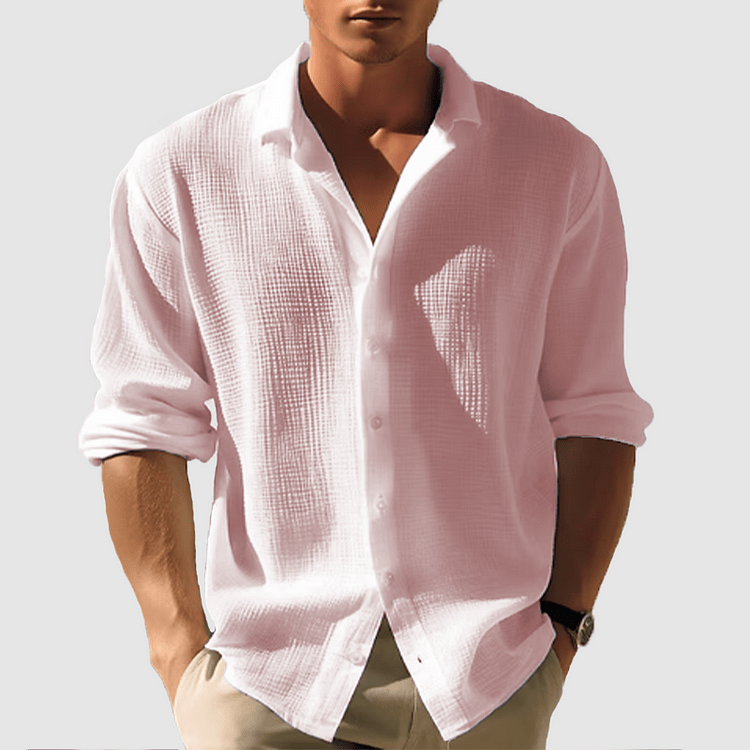 Men’s Long Sleeve Relaxed Fit Shirt - Waffle Textured Linen - Nalani - Fashion Clothing and Decor