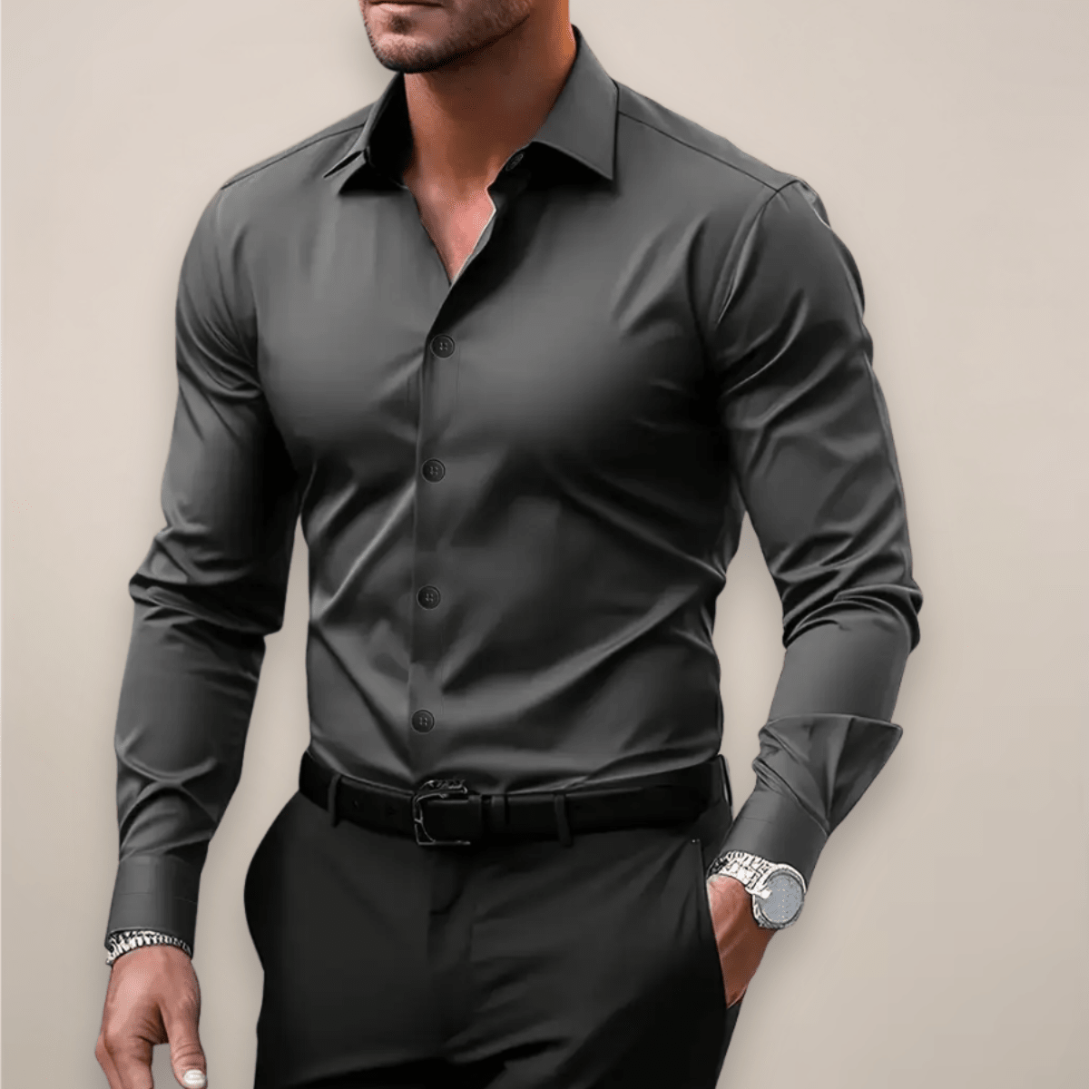 Men’s Long-Sleeve Shirt – Classic Notched Collar, Versatile Smart Style - Nalani - Fashion Clothing and Decor
