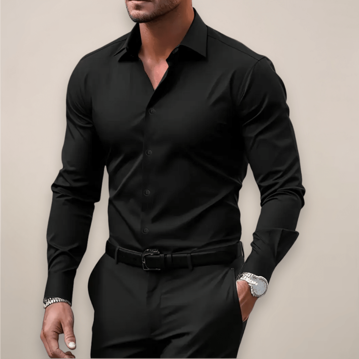 Men’s Long-Sleeve Shirt – Classic Notched Collar, Versatile Smart Style - Nalani - Fashion Clothing and Decor