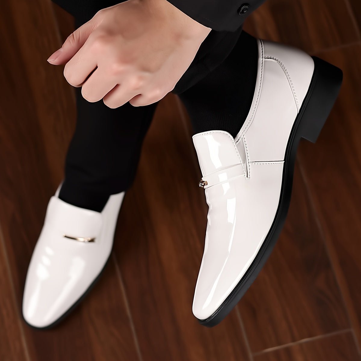Men’s Patent Leather Loafers - Pointed Toe Smart Slip-On Shoes - Nalani - Fashion Clothing and Decor