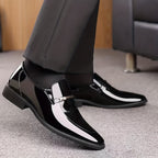 Men’s Patent Leather Loafers - Pointed Toe Smart Slip-On Shoes - Nalani - Fashion Clothing and Decor