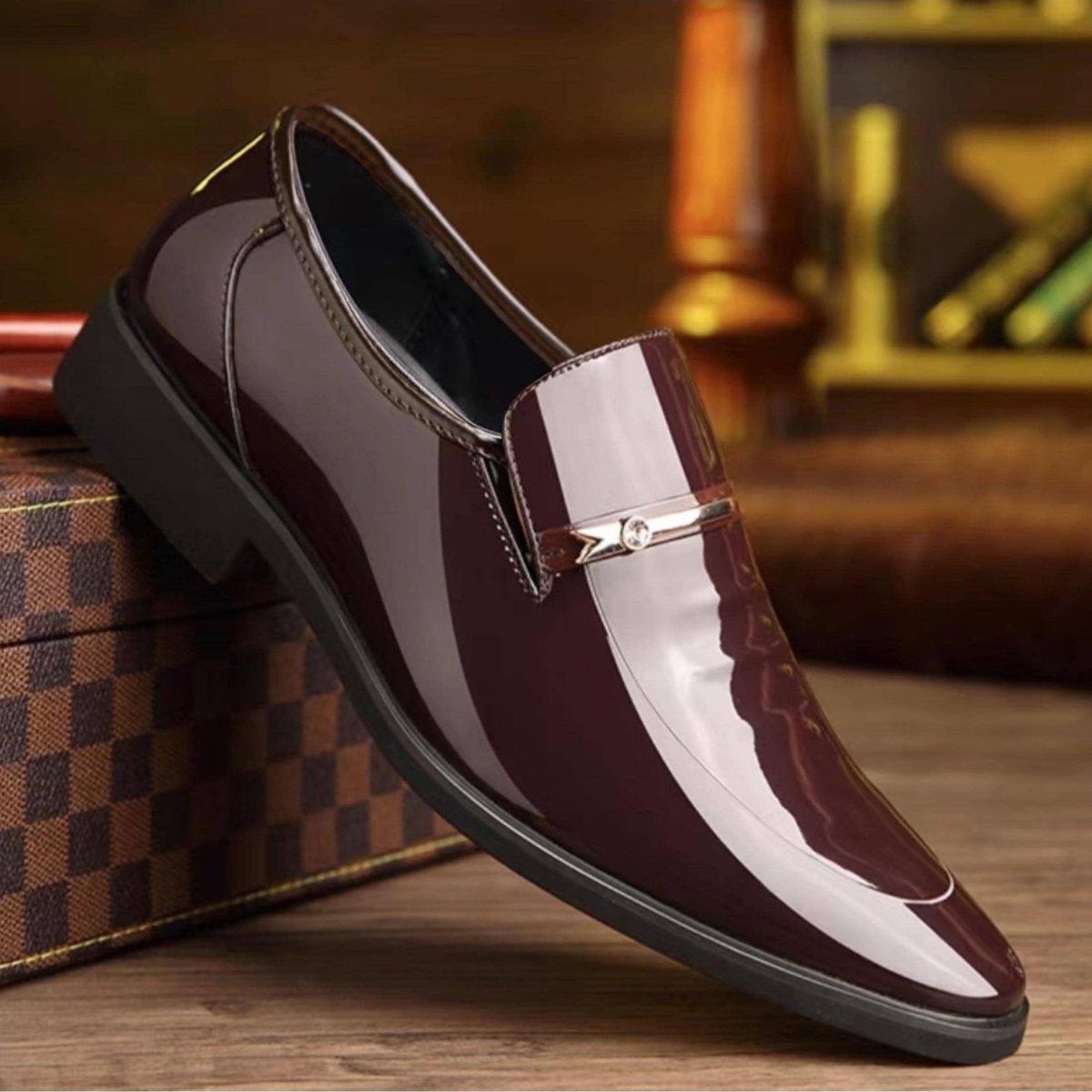 Men’s Patent Leather Loafers - Pointed Toe Smart Slip-On Shoes - Nalani - Fashion Clothing and Decor