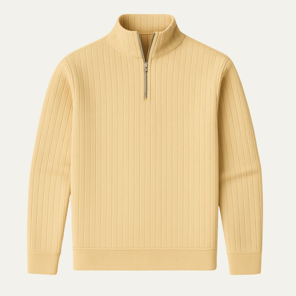 Mens Ribbed Half Zip Jumper With Stand Collar Warm Knit Layer - Nalani - UK Fashion Clothing and Decor