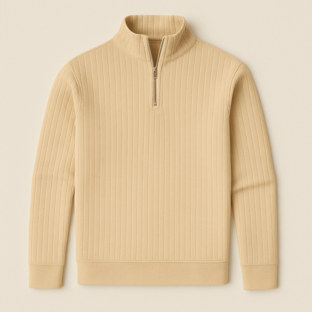 Mens Ribbed Half Zip Jumper With Stand Collar Warm Knit Layer - Nalani - UK Fashion Clothing and Decor