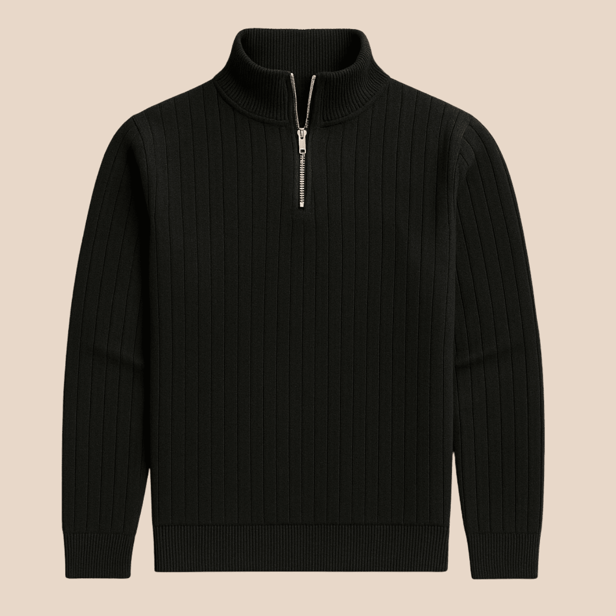 Mens Ribbed Half Zip Jumper With Stand Collar Warm Knit Layer - Nalani - UK Fashion Clothing and Decor