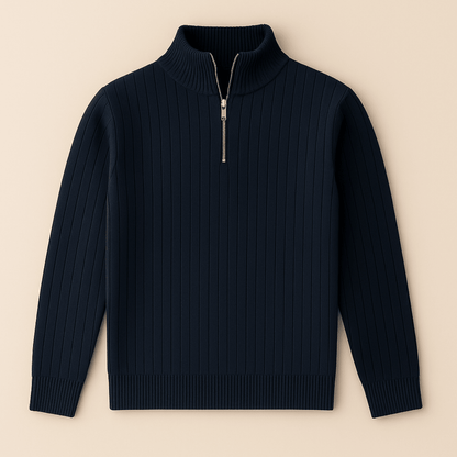 Mens Ribbed Half Zip Jumper With Stand Collar Warm Knit Layer - Nalani - UK Fashion Clothing and Decor
