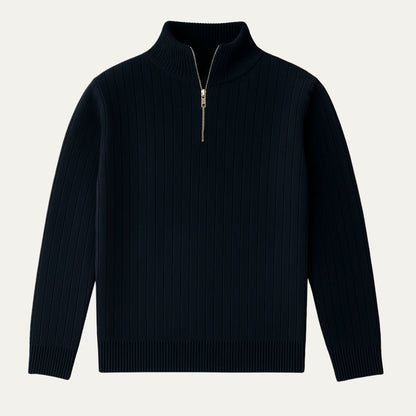 Mens Ribbed Half Zip Jumper With Stand Collar Warm Knit Layer - Nalani - UK Fashion Clothing and Decor