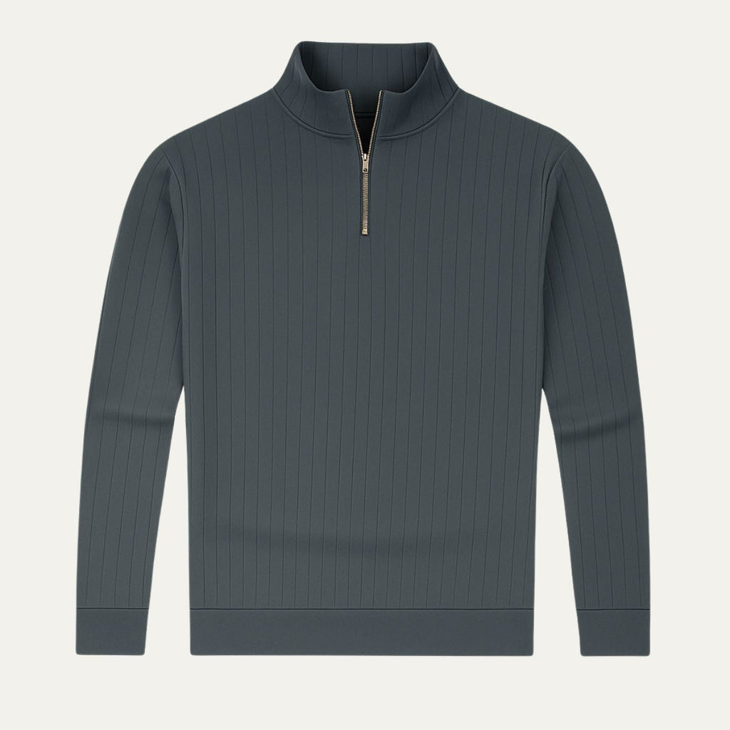Mens Ribbed Half Zip Jumper With Stand Collar Warm Knit Layer - Nalani - UK Fashion Clothing and Decor