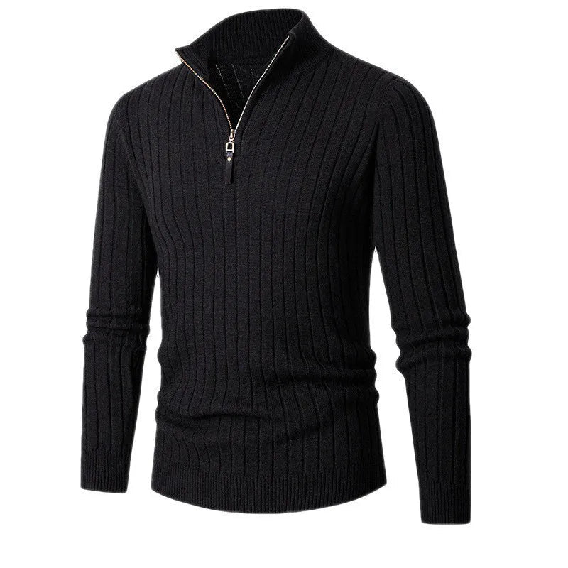 Mens Ribbed Half Zip Sweater in Neutral Tones for Versatile Style - Nalani - UK Fashion Clothing and Decor