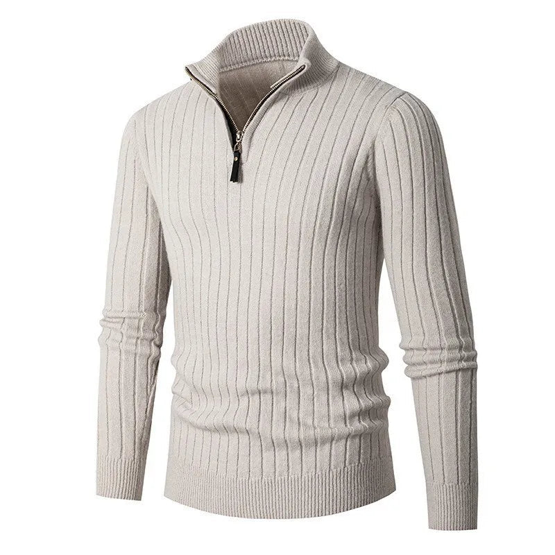 Mens Ribbed Half Zip Sweater in Neutral Tones for Versatile Style - Nalani - UK Fashion Clothing and Decor