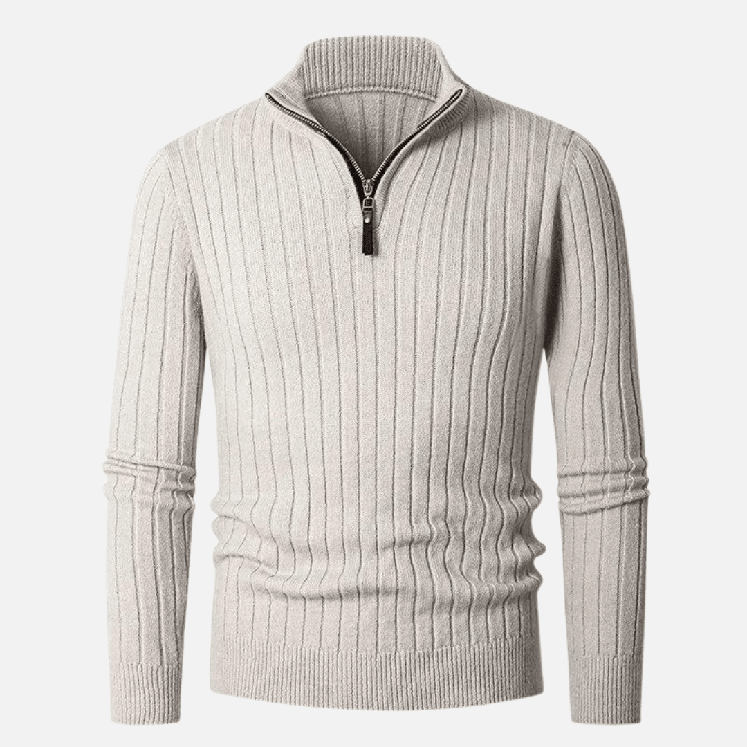 Mens Ribbed Half Zip Sweater in Neutral Tones for Versatile Style - Nalani - UK Fashion Clothing and Decor