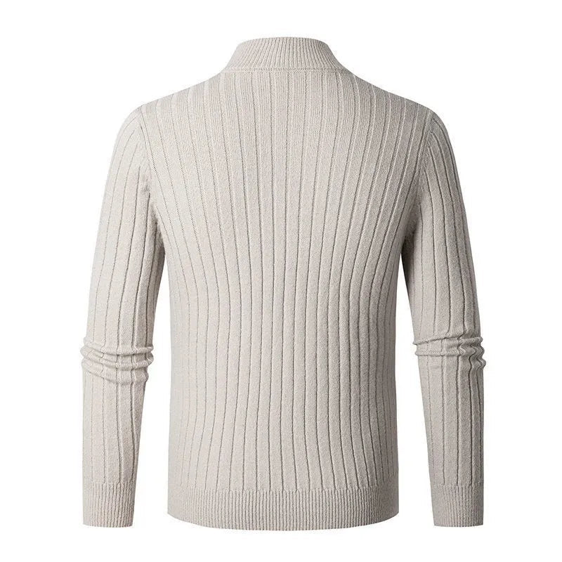 Mens Ribbed Half Zip Sweater in Neutral Tones for Versatile Style - Nalani - UK Fashion Clothing and Decor