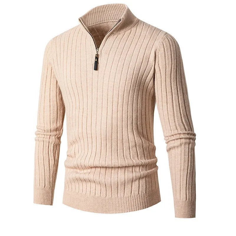 Mens Ribbed Half Zip Sweater in Neutral Tones for Versatile Style - Nalani - UK Fashion Clothing and Decor