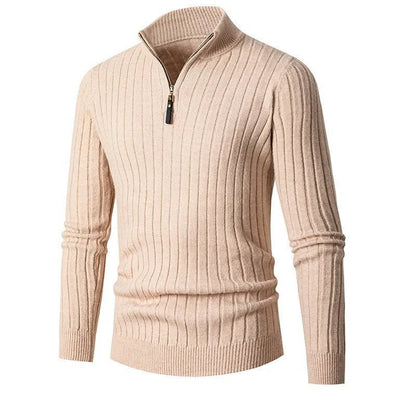 Mens Ribbed Half Zip Sweater in Neutral Tones for Versatile Style - Nalani - UK Fashion Clothing and Decor
