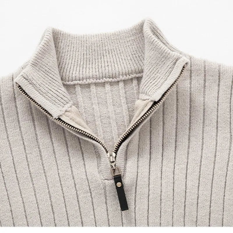 Mens Ribbed Half Zip Sweater in Neutral Tones for Versatile Style - Nalani - UK Fashion Clothing and Decor