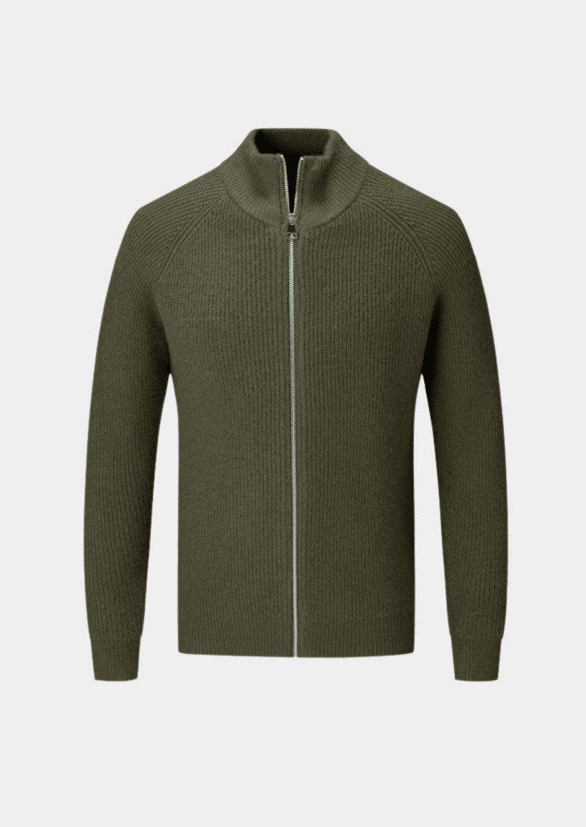 Mens Ribbed Zip Through Cardigan Funnel Neck Sweater - Nalani - UK Fashion Clothing and Decor