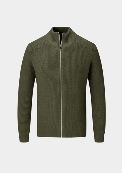 Mens Ribbed Zip Through Cardigan Funnel Neck Sweater - Nalani - UK Fashion Clothing and Decor