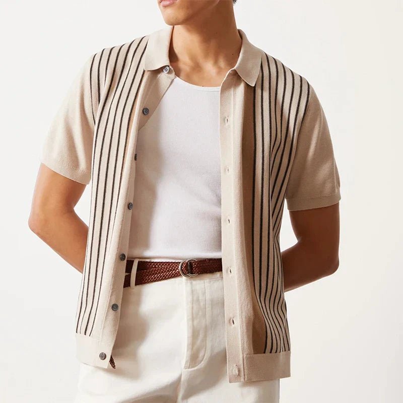 Mens Short Sleeve Striped Polo Shirt Spring Summer Casual Essential - Nalani - UK Fashion Clothing and Decor