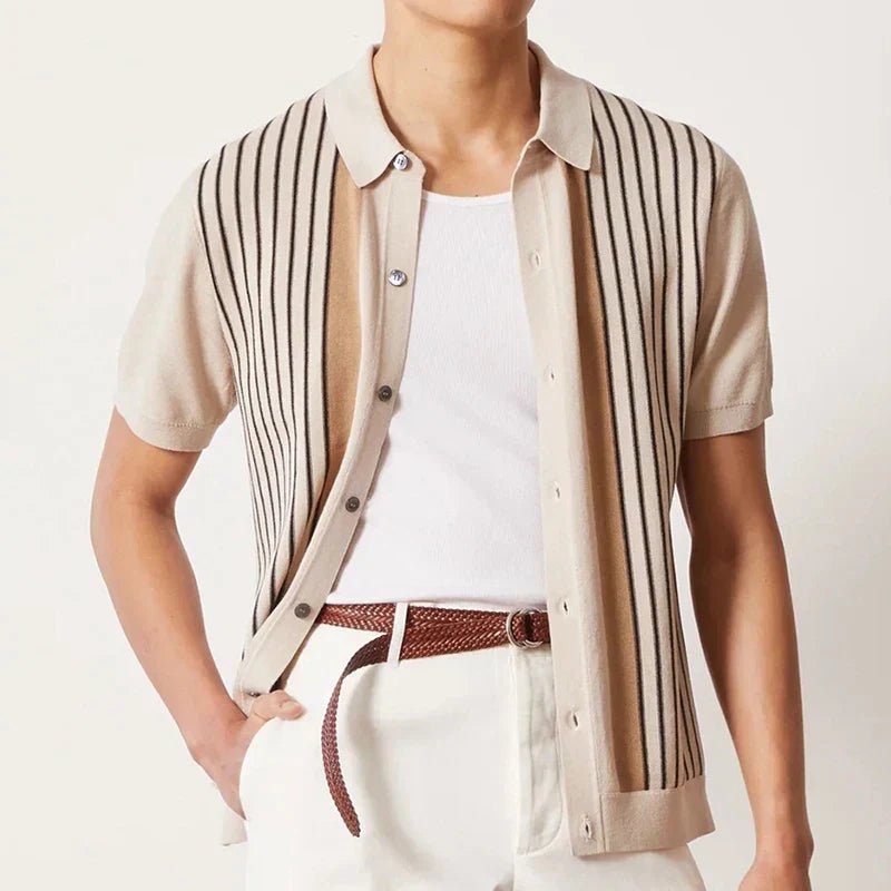 Mens Short Sleeve Striped Polo Shirt Spring Summer Casual Essential - Nalani - UK Fashion Clothing and Decor