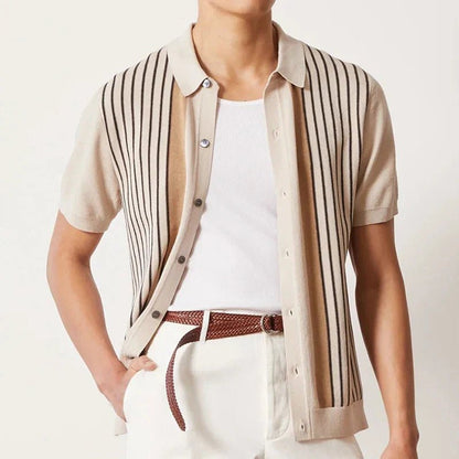 Mens Short Sleeve Striped Polo Shirt Spring Summer Casual Essential - Nalani - UK Fashion Clothing and Decor