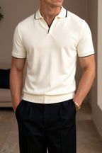 Mens Slim Fit Polo Shirt Short Sleeves Contrast Detailing Tailored Look - Nalani - UK Fashion Clothing and Decor