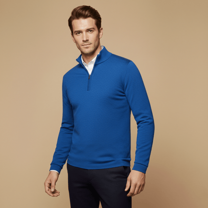 Men's Slim Fit Quarter Zip Sweater Stand Collar Ribbed Hem - Nalani - UK Fashion Clothing and Decor