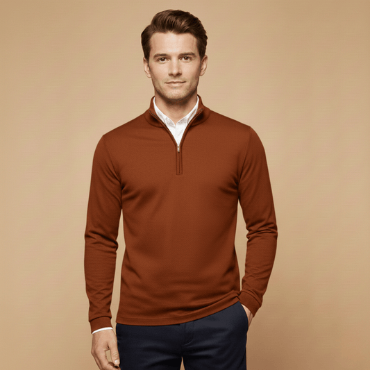 Men's Slim Fit Quarter Zip Sweater Stand Collar Ribbed Hem - Nalani - UK Fashion Clothing and Decor
