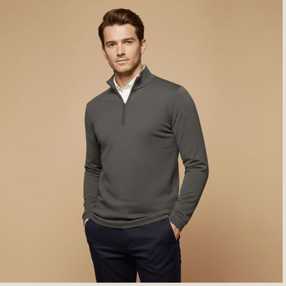 Men's Slim Fit Quarter Zip Sweater Stand Collar Ribbed Hem - Nalani - UK Fashion Clothing and Decor