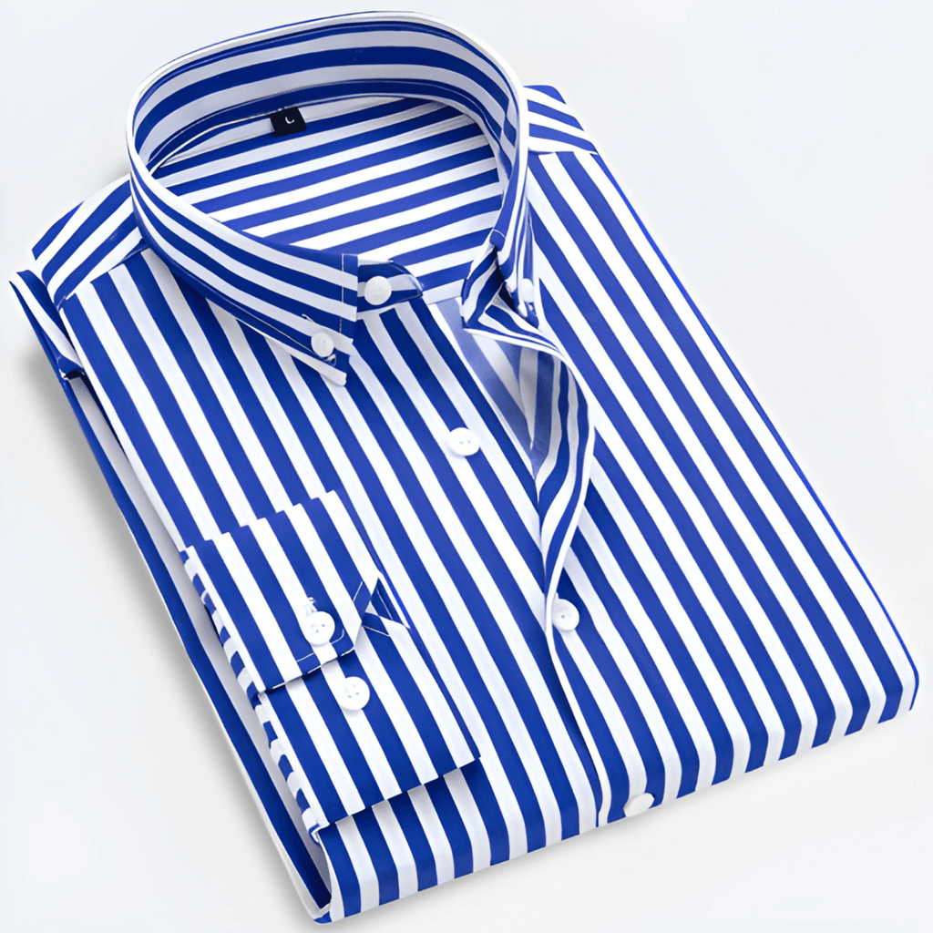 Men’s Striped Long Sleeve Shirt – Smart Casual Button-Up in Multiple Colours - Nalani - Fashion Clothing and Decor