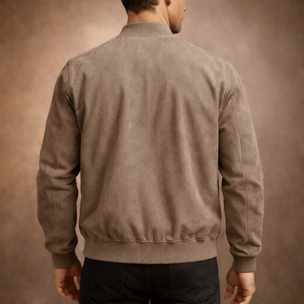 Men's Suede Bomber Jacket - Lightweight Casual Zip Coat - Nalani - Fashion Clothing and Decor