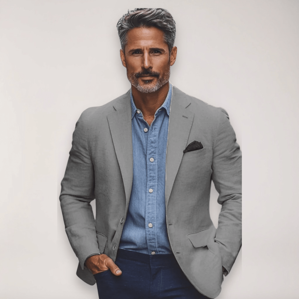 Mens Tailored Blazer Smart Casual Jacket Beige Navy Grey - Nalani - UK Fashion Clothing and Decor