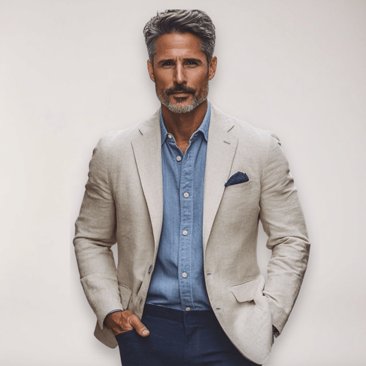 Mens Tailored Blazer Smart Casual Jacket Beige Navy Grey - Nalani - UK Fashion Clothing and Decor
