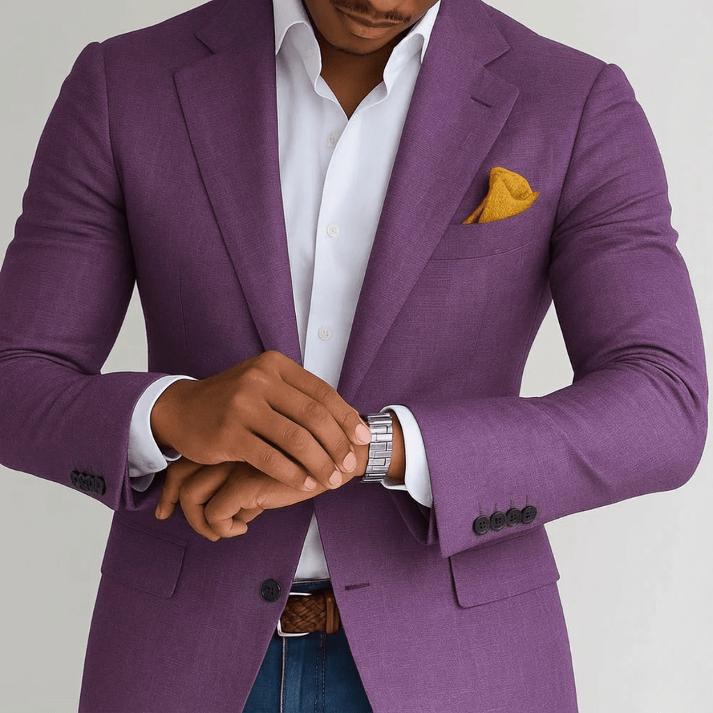 Men's Tailored Blazer With Blue Check Pattern Formal Suit Jacket - Nalani - UK Fashion Clothing and Decor