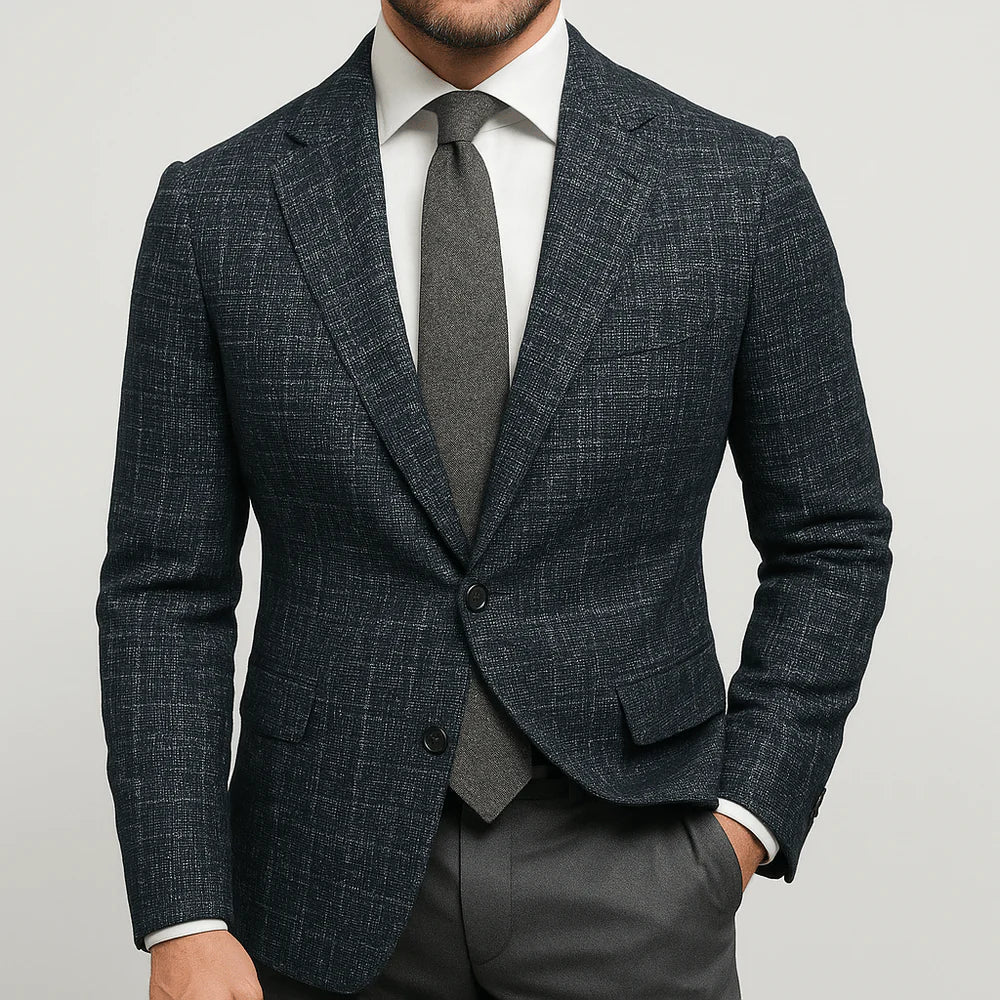 Men's Tailored Blazer With Blue Check Pattern Formal Suit Jacket - Nalani - UK Fashion Clothing and Decor