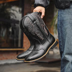 Mens Western Boots Embroidered Mid Calf Square Toe Cowboy Boots - Nalani - UK Fashion Clothing and Decor